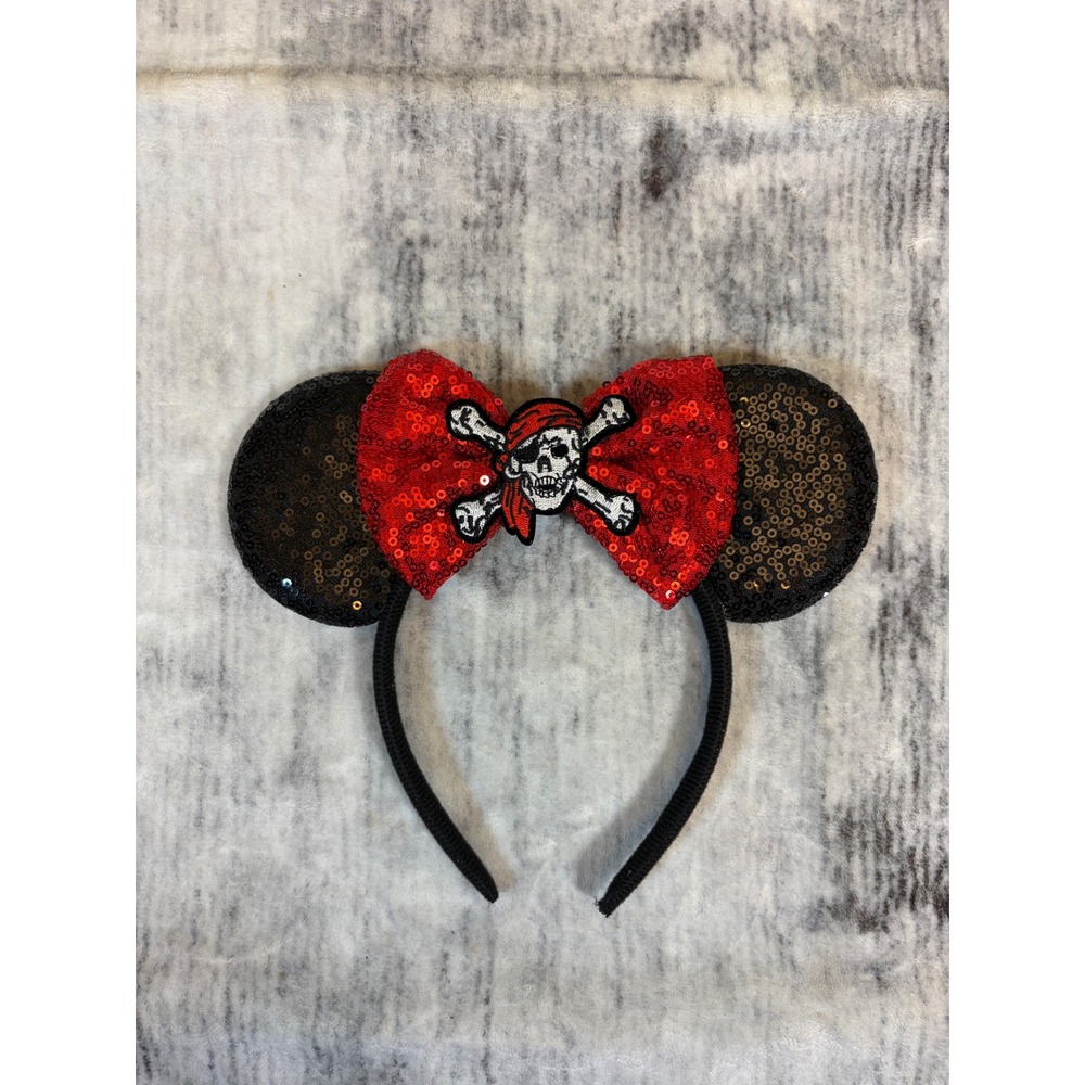 Disney Minnie Mouse Pirates of the Caribbean Sequin Ears Headband Red Black